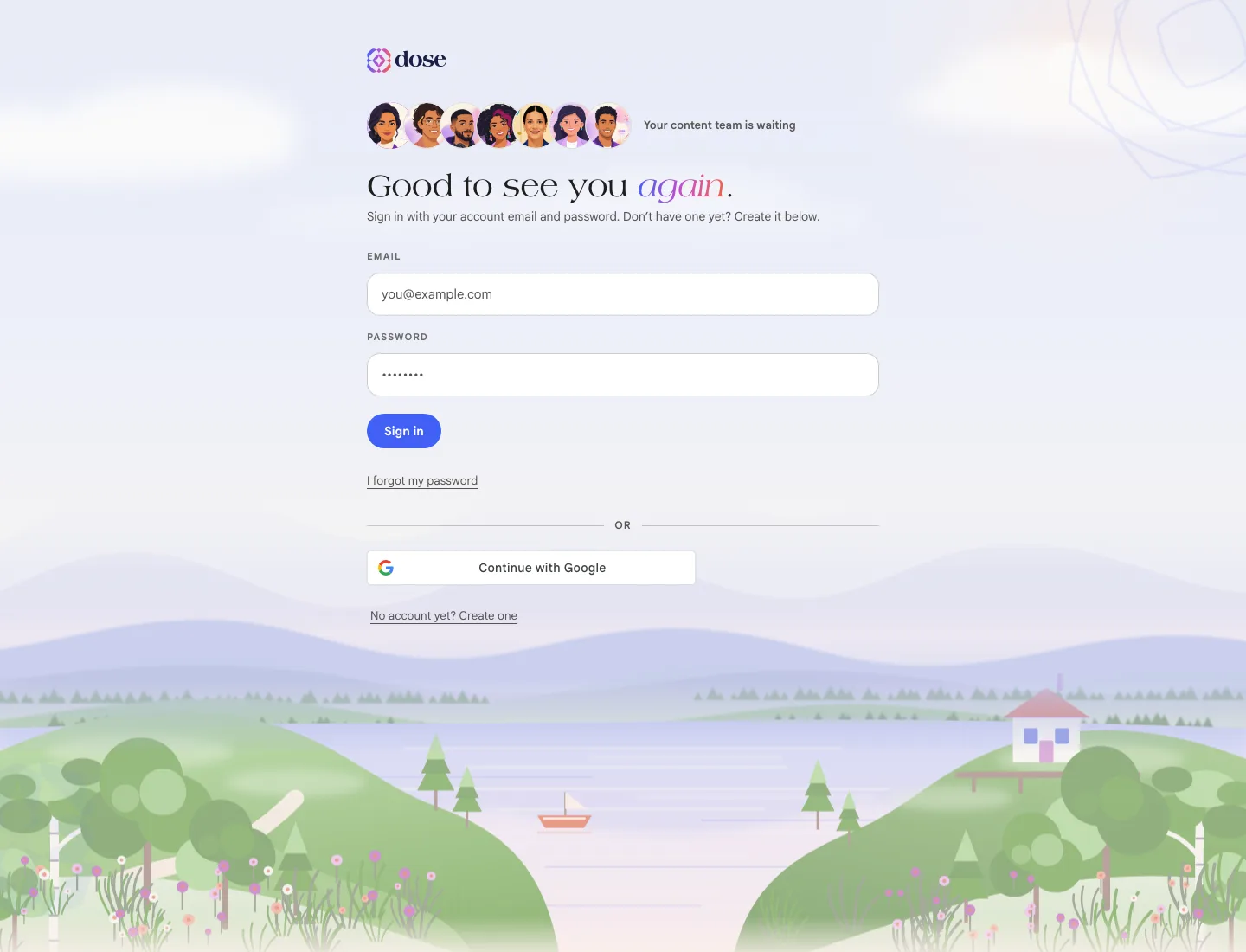Scale sign-in screen with the email and password fields, the Sign in button and the option to continue with Google