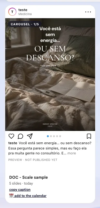 An artwork in the gallery shown as an Instagram post, with the copy caption and add to the calendar options