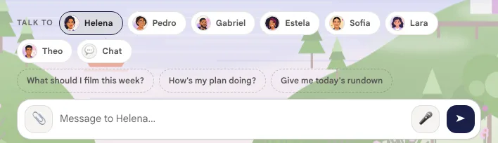 Team chat with the Talk to chips, the ready-made suggestions and the message field