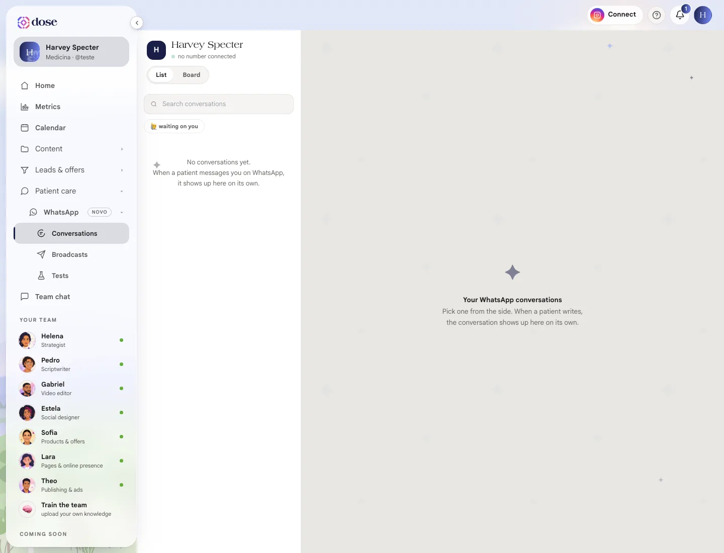 Conversation Center with the List and Board views and the waiting on you filter