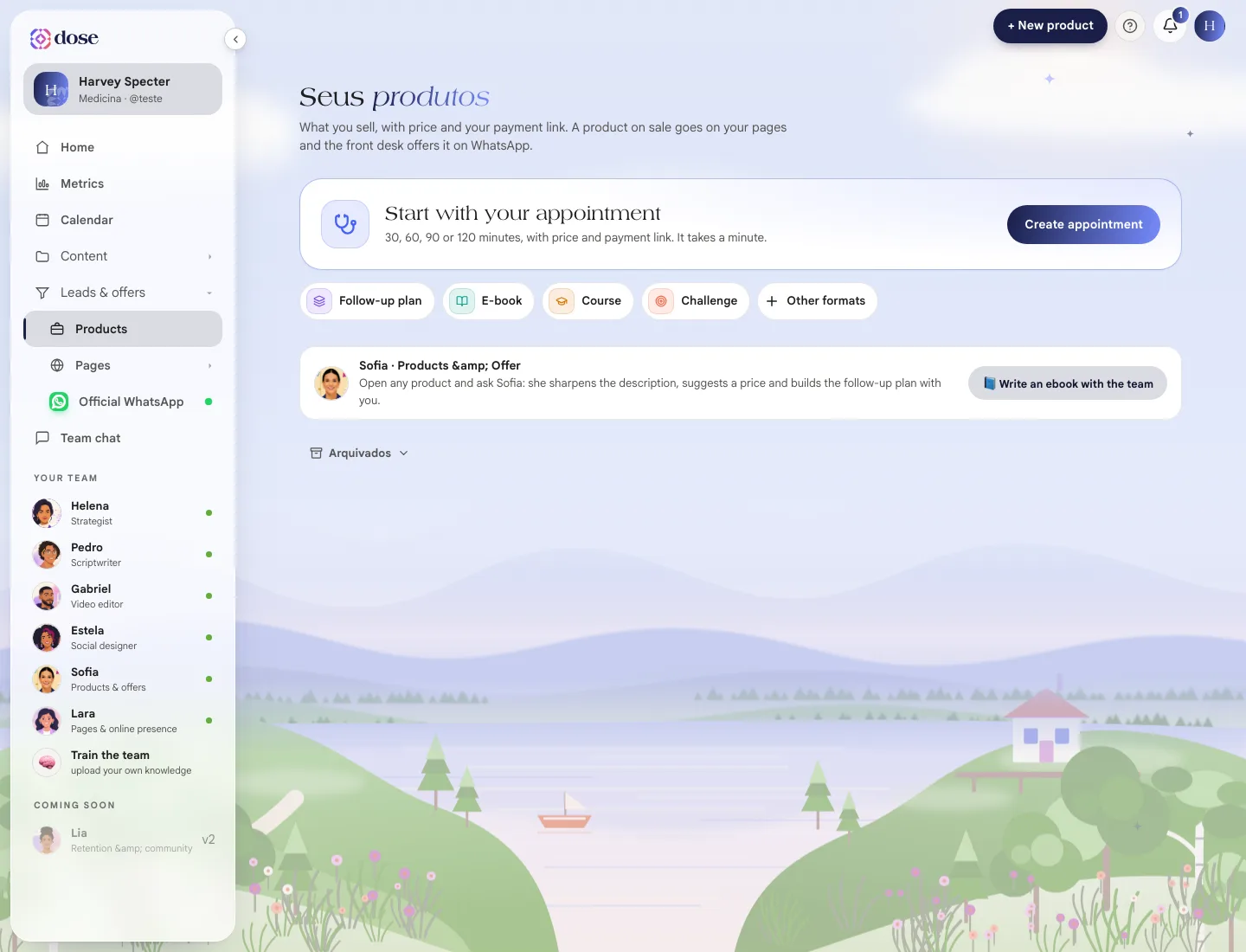 Your products screen with the Start with your appointment card and the other formats