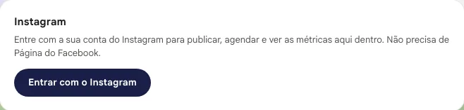 Cartão Instagram no perfil com o botão para entrar com o Instagram