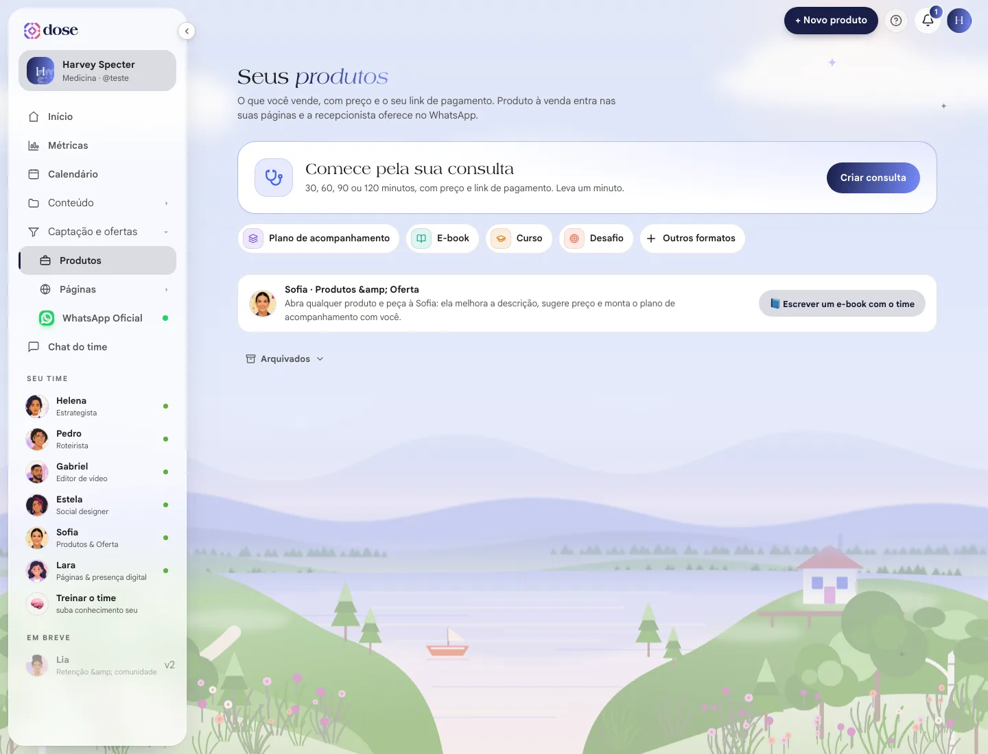 Tela Seus produtos com o cartão Comece pela sua consulta e os outros formatos